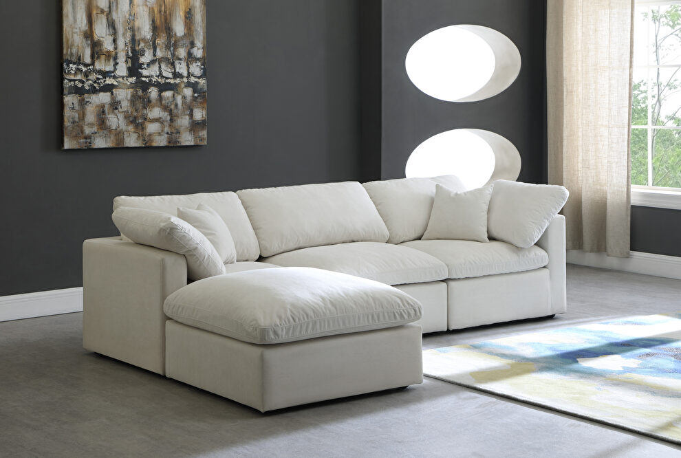 Modular 4 pcs sectional in cream velvet fabric by Meridian
