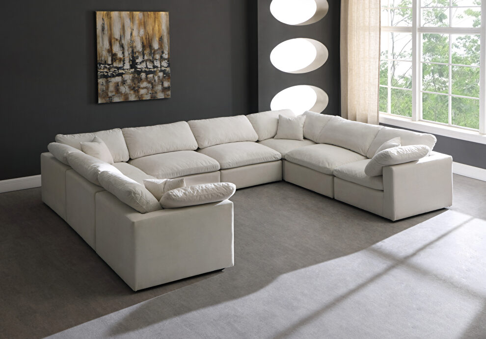 Modular 8 pcs sectional in cream velvet fabric by Meridian