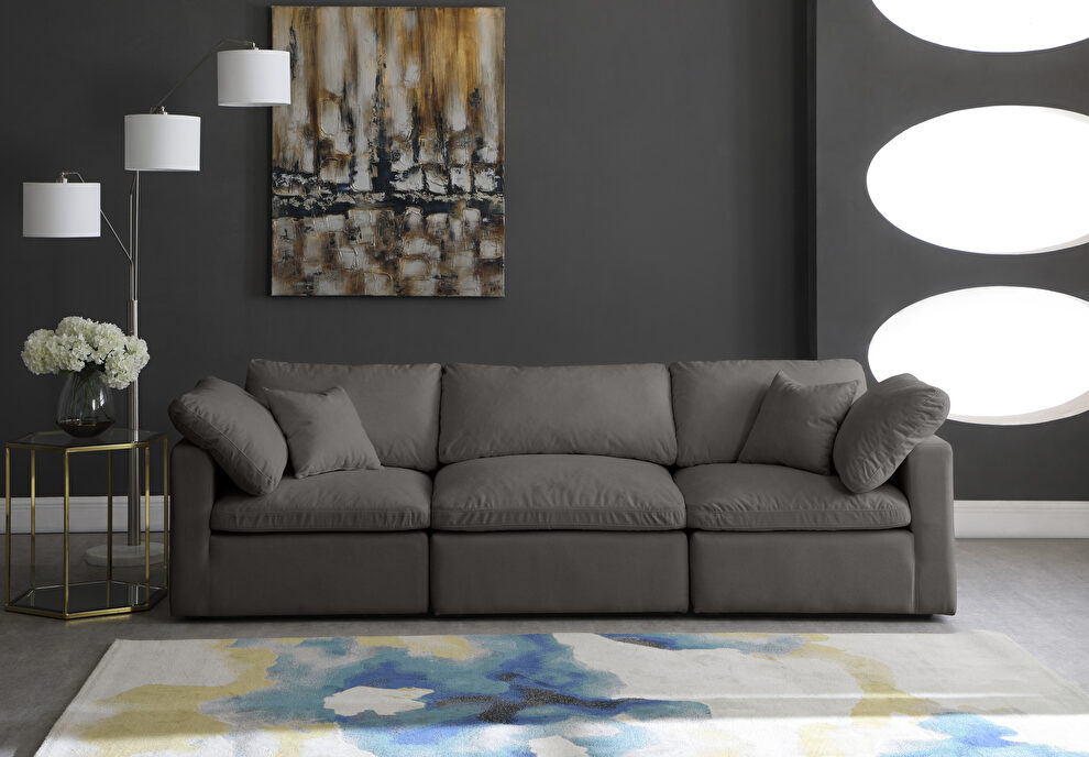 Modular 3 pcs sofa in gray velvet fabric by Meridian