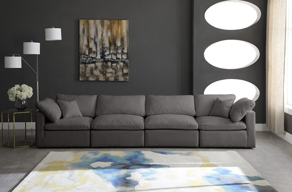 Modular 4 pcs sofa in gray velvet fabric by Meridian