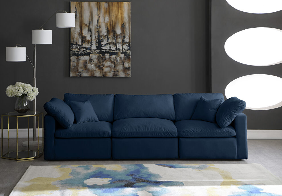 Modular 3 pcs sofa in cream velvet fabric by Meridian