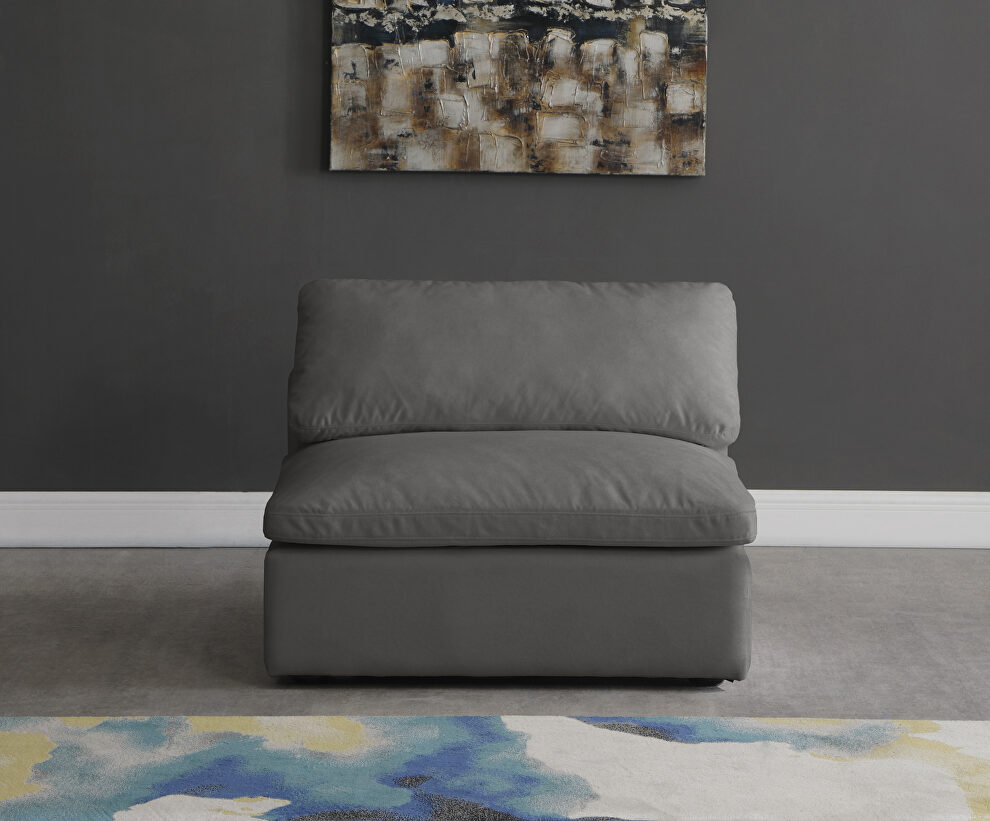 Modular armless chair in gray velvet by Meridian
