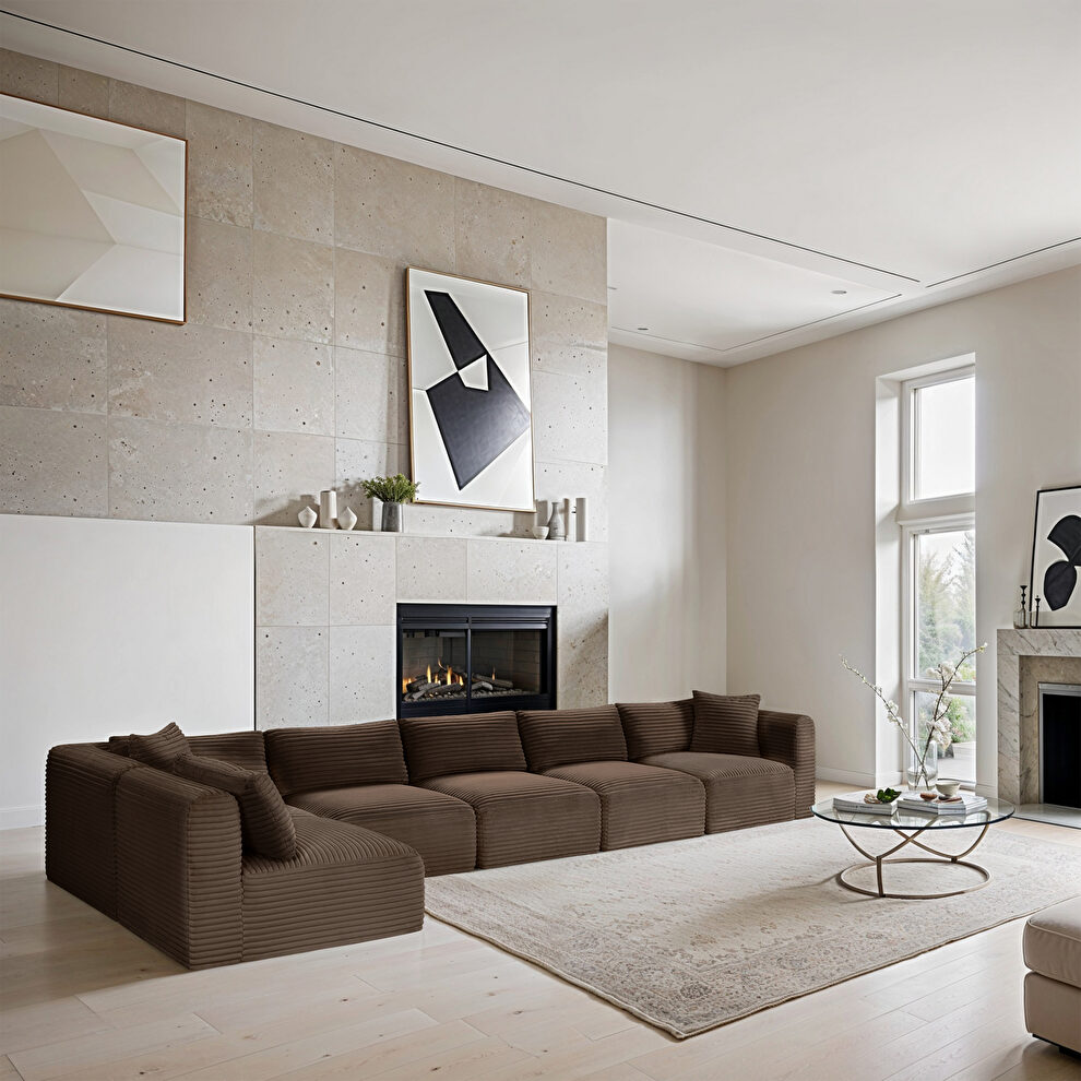 6pcs 170-inch brown corduroy fabric low-profile modular sectional by Meridian