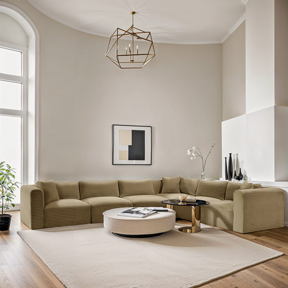 6pcs camel corduroy fabric low-profile modular sectional by Meridian
