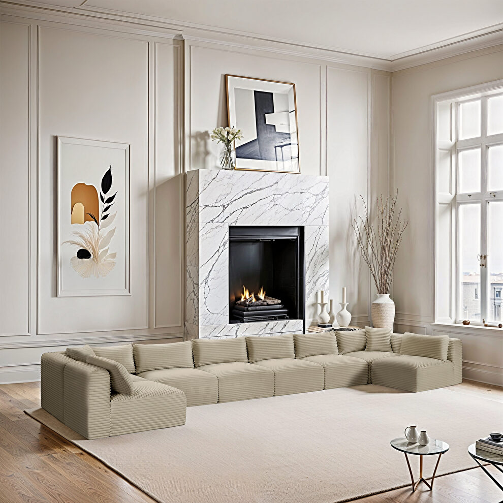 8pcs cream corduroy fabric low-profile 202-inch modular sectional by Meridian