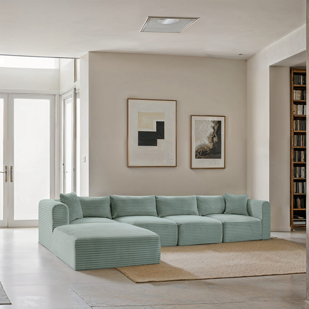 5pcs mint corduroy fabric low-profile modular sectional by Meridian