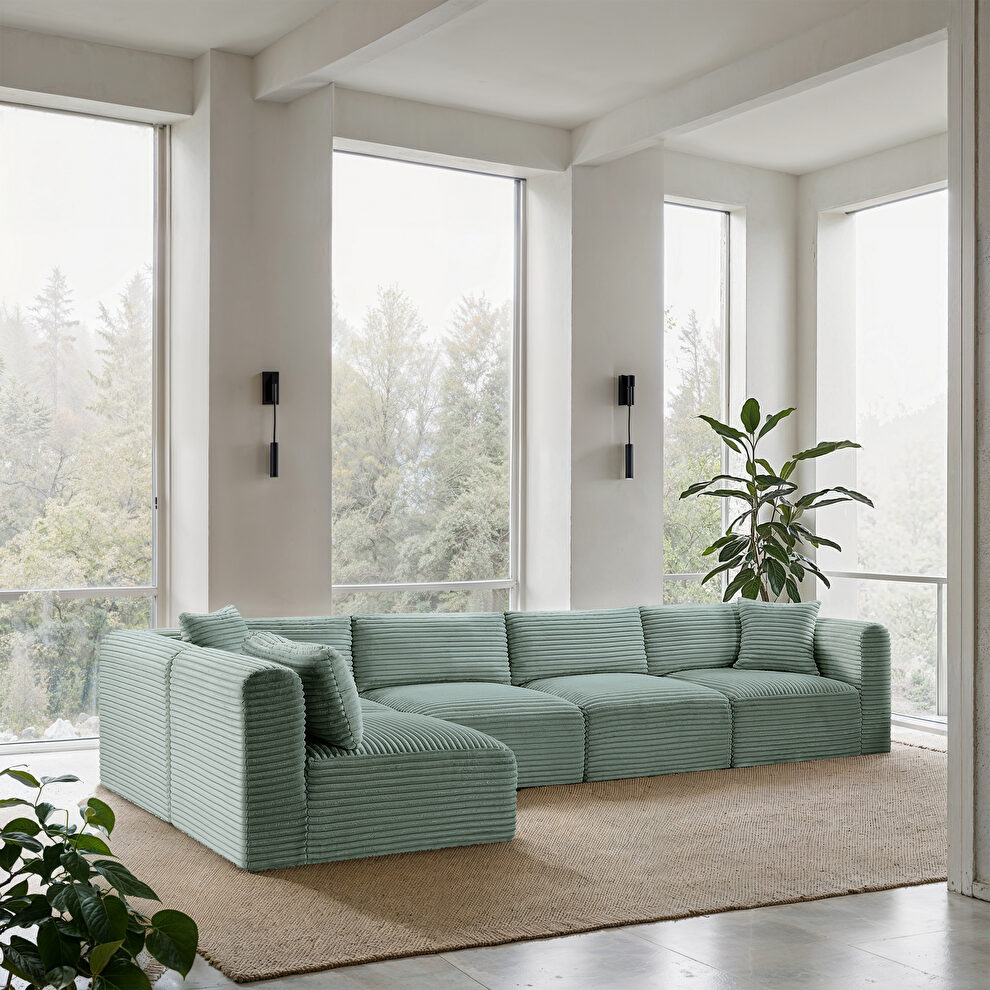 Mint corduroy fabric low-profile modular 5pcs sectional by Meridian