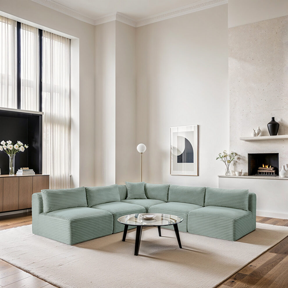 Mint 101-inch 5pcs corduroy fabric low-profile modular sectional by Meridian