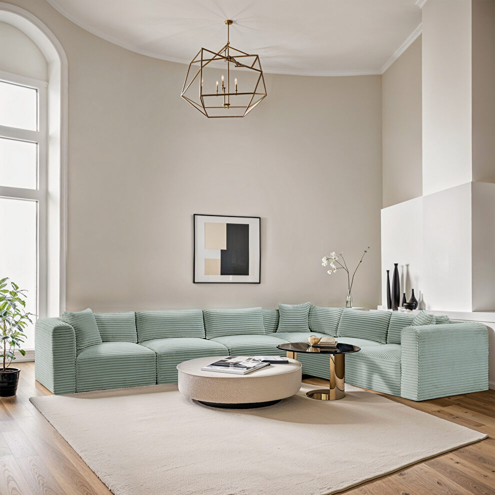 6pcs mint corduroy fabric low-profile modular sectional by Meridian