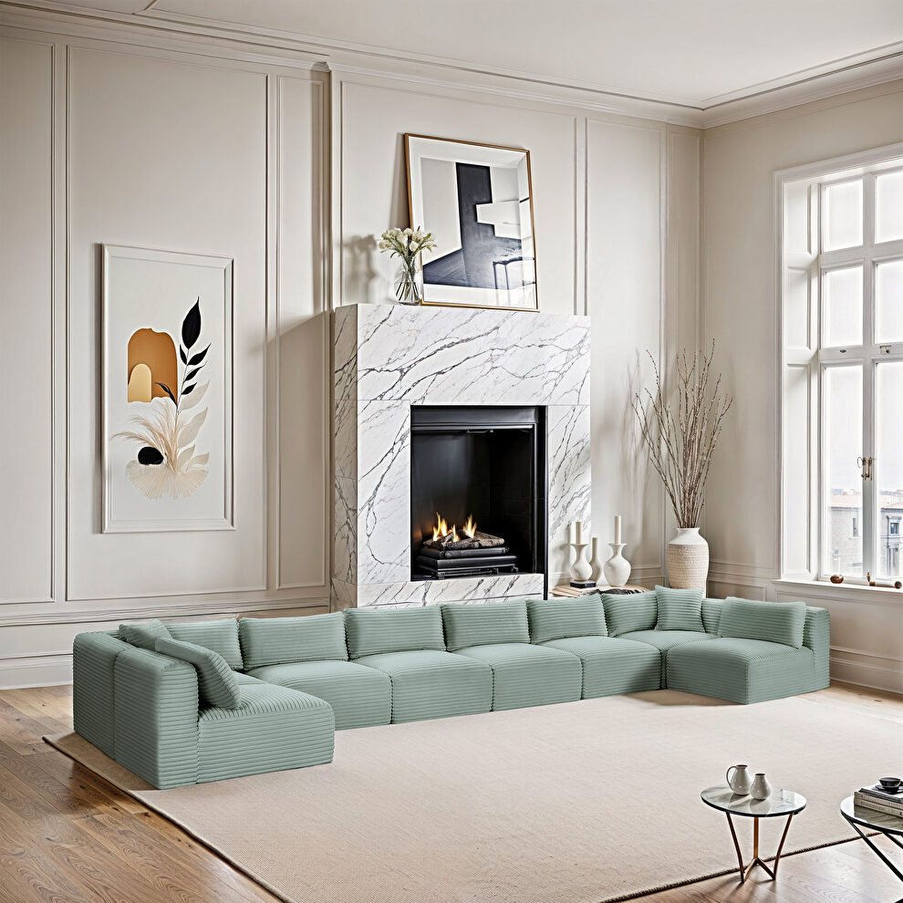 8pcs mint corduroy fabric low-profile 202-inch modular sectional by Meridian