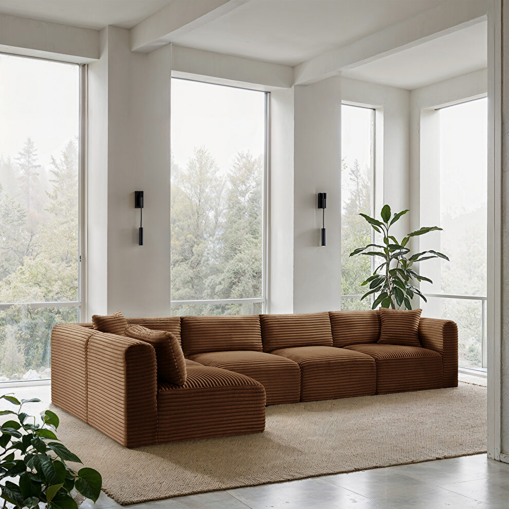 Saddle corduroy fabric low-profile modular 5pcs sectional by Meridian