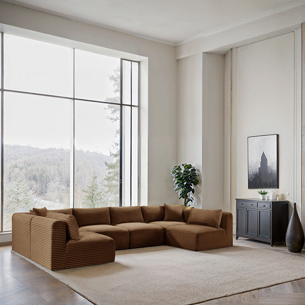 6pcs 140 inch saddle corduroy fabric low-profile modular sectional by Meridian