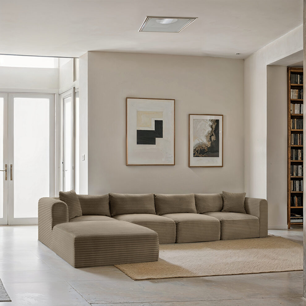 5pcs taupe corduroy fabric low-profile modular sectional by Meridian