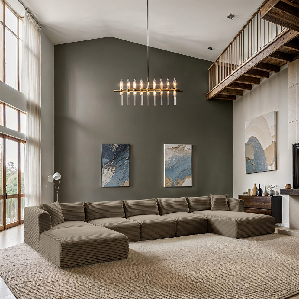 6pcs taupe corduroy fabric low-profile 176-inch modular sectional by Meridian