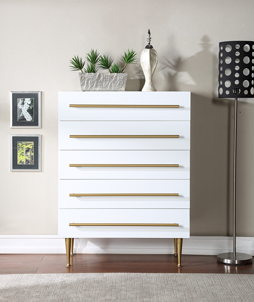 Contemporary chest in white w/ golden handles by Meridian