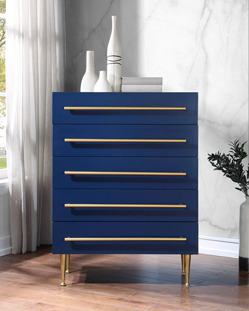 Contemporary chest in navy blue w/ golden handles by Meridian