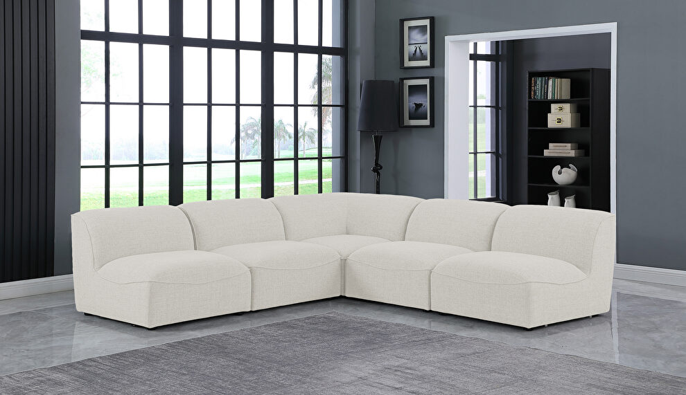 5pcs modular sectional in cream linen fabric by Meridian