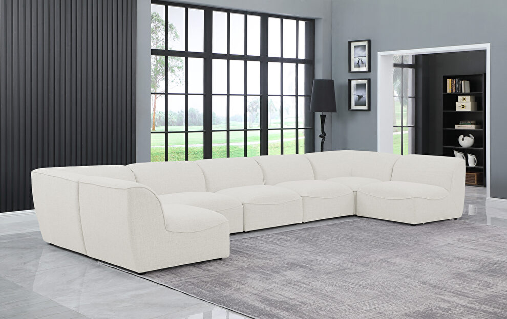 7pcs modular sectional in cream linen fabric by Meridian