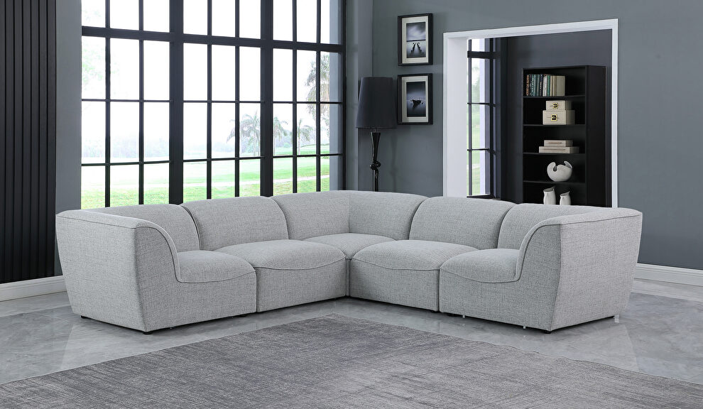 5pcs modular sectional in gray linen fabric by Meridian