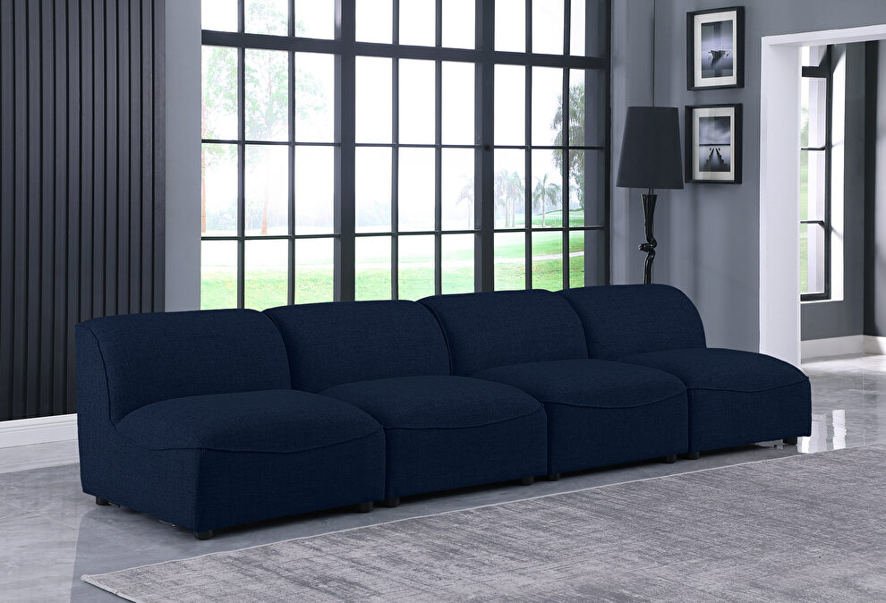 Modular style navy blue linen fabric 4pcs sofa by Meridian