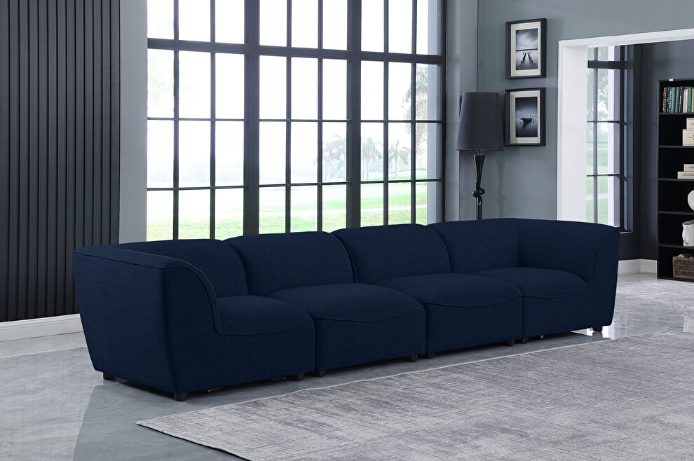 Modular style navy blue linen fabric 4pcs sofa by Meridian