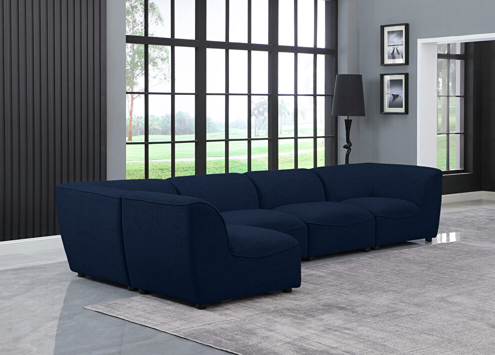 5pcs modular sectional in navy blue linen fabric by Meridian