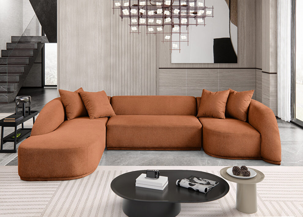 Curved back and arms 3pcs sectional sofa in cognac fabric by Meridian