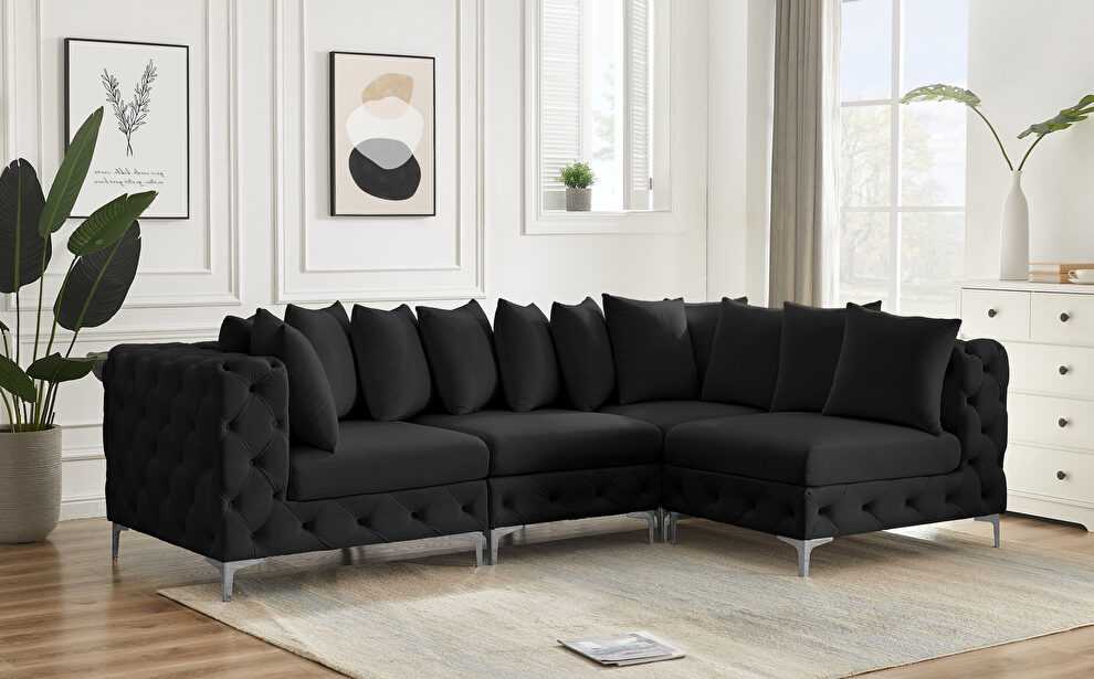4pcs modular black velvet deep tufted sectional couch by Meridian