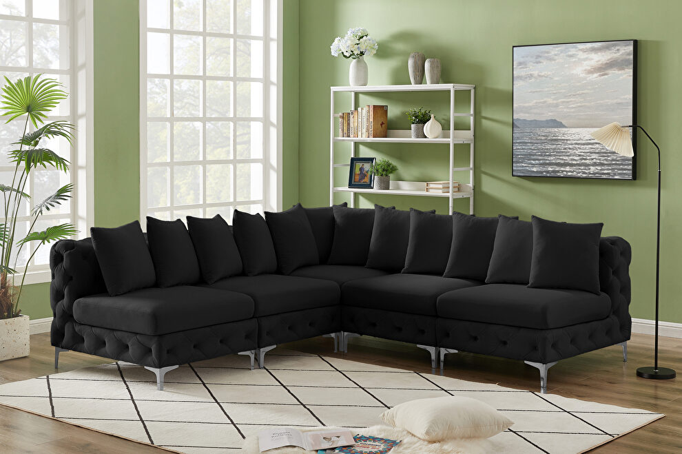 5pcs modular black velvet deep tufted sectional couch by Meridian