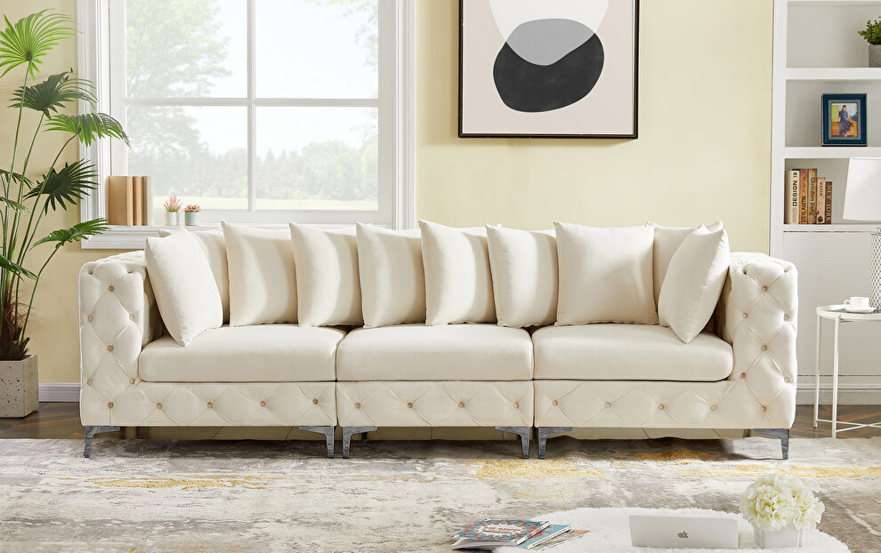 Modular style deep tufted velvet 3pcs sofa by Meridian