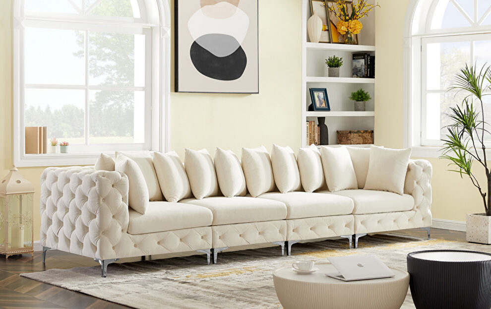 Modular style deep tufted velvet 4pcs sofa by Meridian