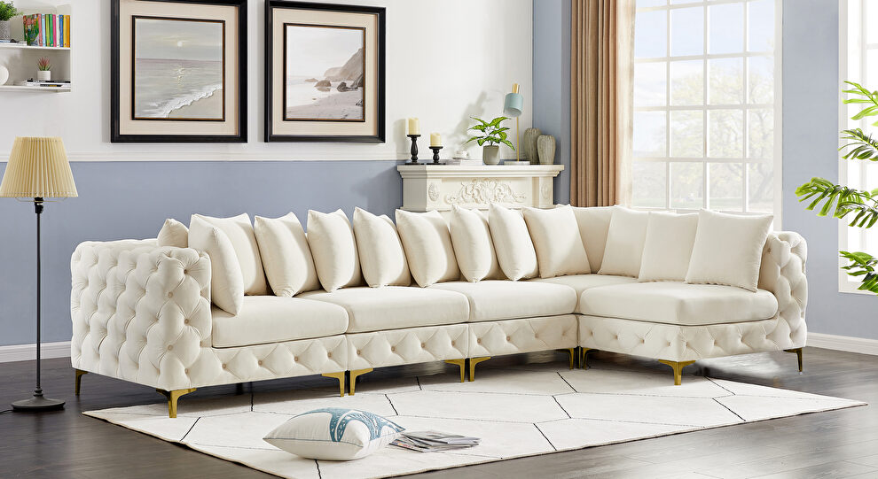 5pcs modular cream velvet deep tufted sectional couch by Meridian