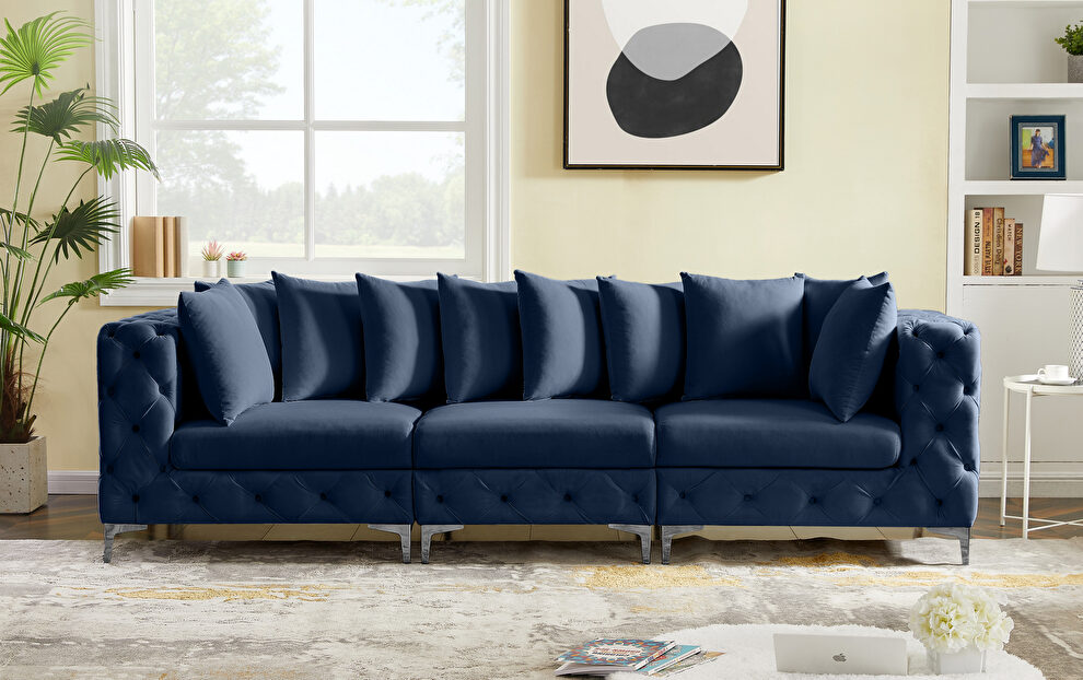 Modular style deep tufted velvet 3pcs sofa by Meridian