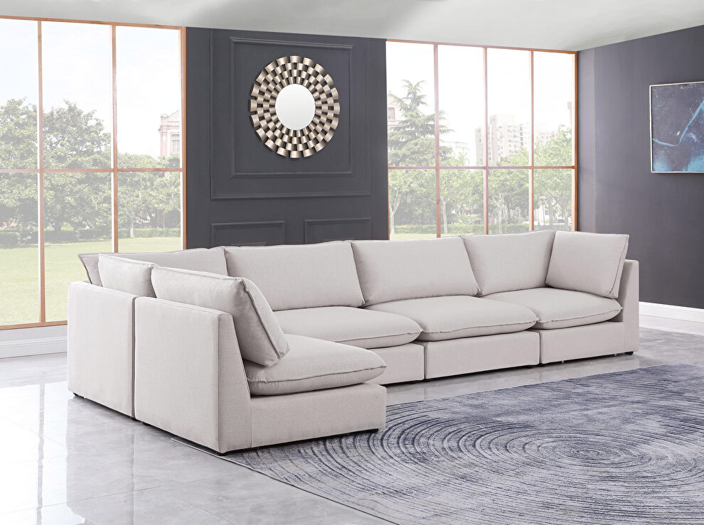 Linen textured comfy 5pcs modular sectional by Meridian
