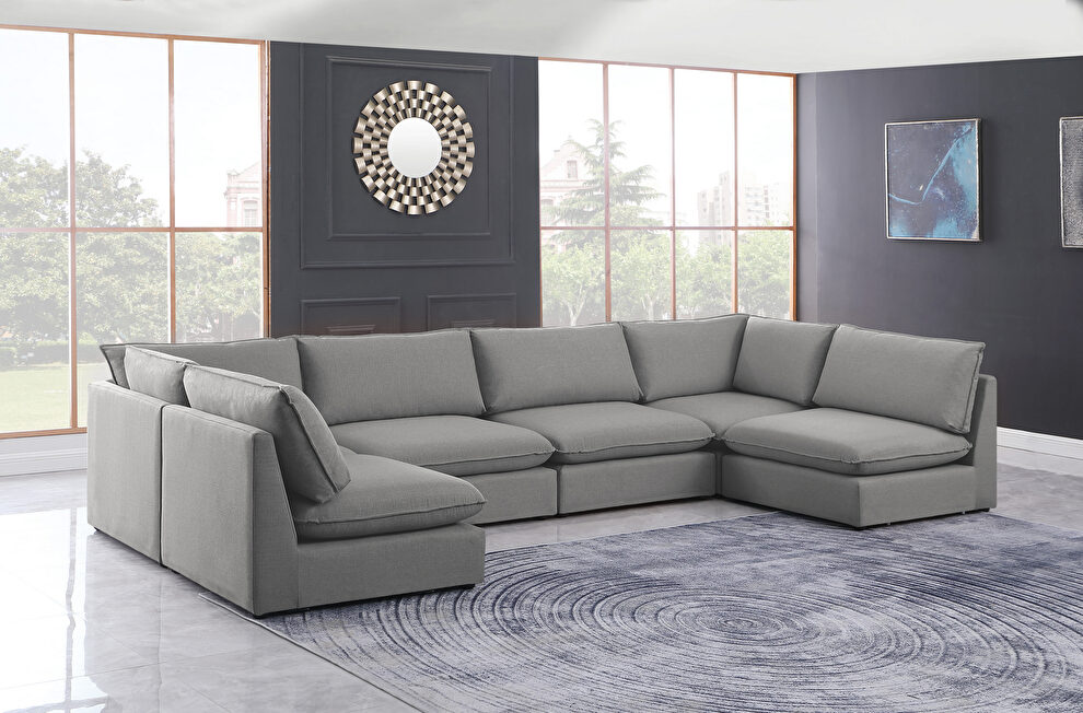 Linen textured comfy 6pcs modular sectional by Meridian