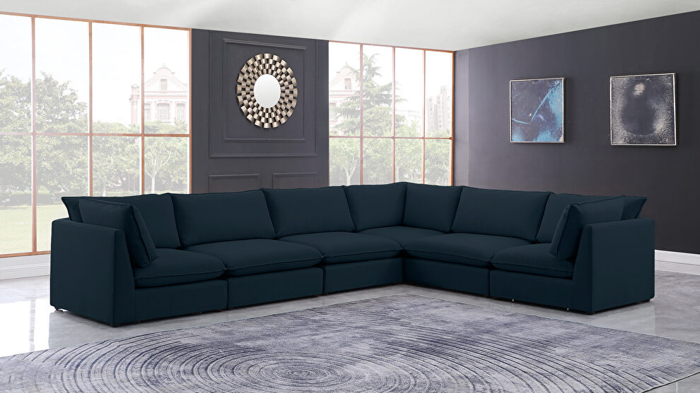Linen textured comfy 6pcs modular sectional by Meridian