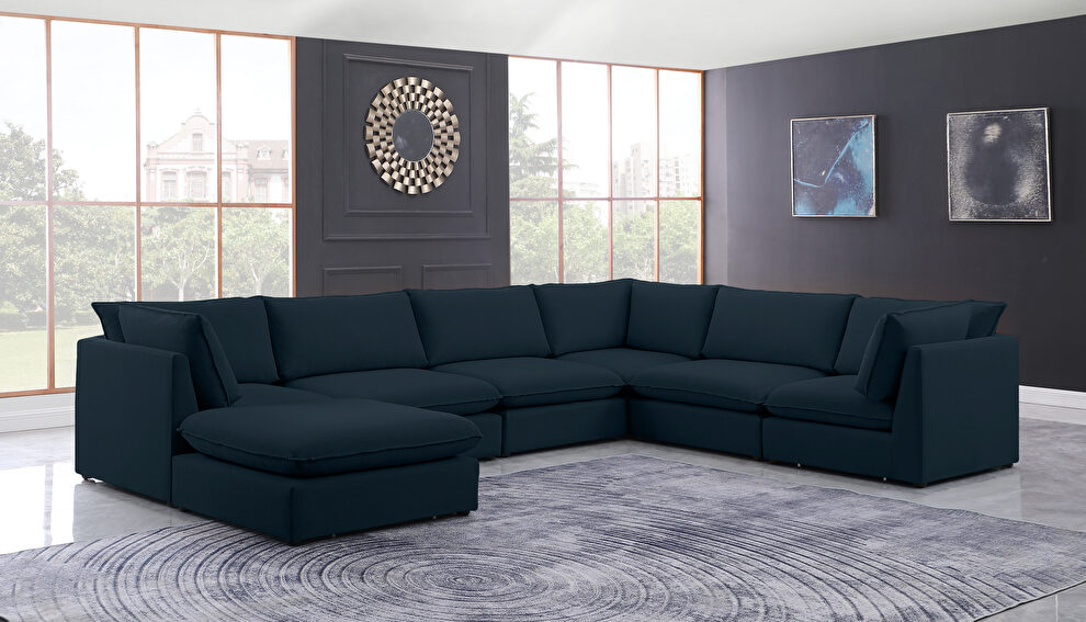 Linen textured comfy 7pcs modular sectional by Meridian