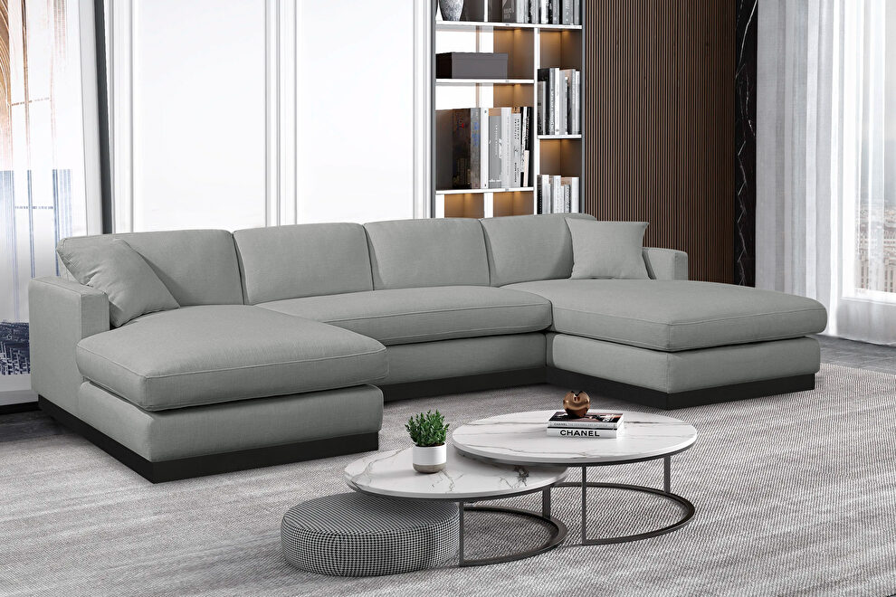 Gray linen fabric stylish modern sectional by Meridian