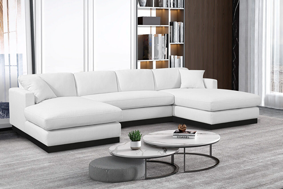 White linen fabric stylish modern sectional by Meridian