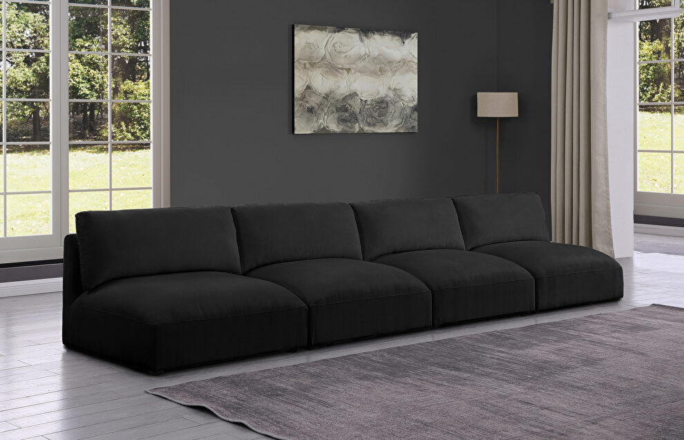 4pcs modular low-profile black velvet fabric couch by Meridian