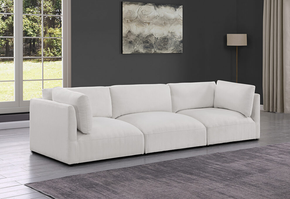 Modular low-profile cream velvet fabric 3pcs couch by Meridian
