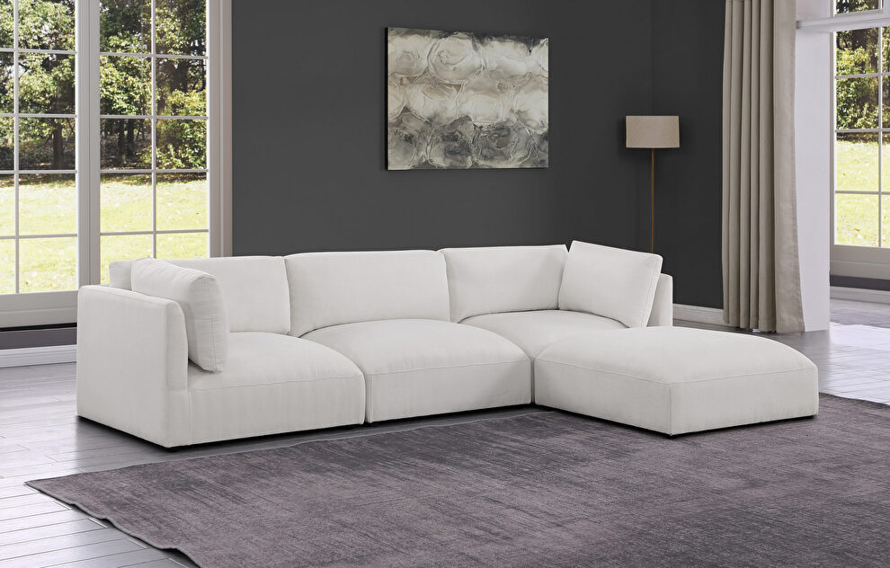 4pcs low profile modular sectional in cream velvet by Meridian