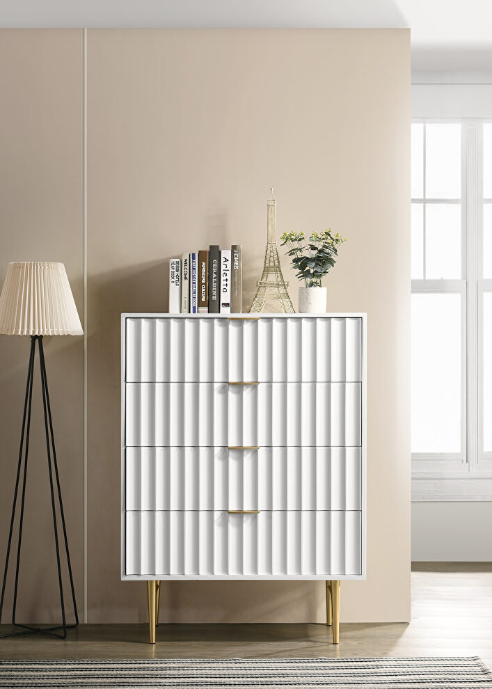 White stylish chest w/ golden handles and legs by Meridian