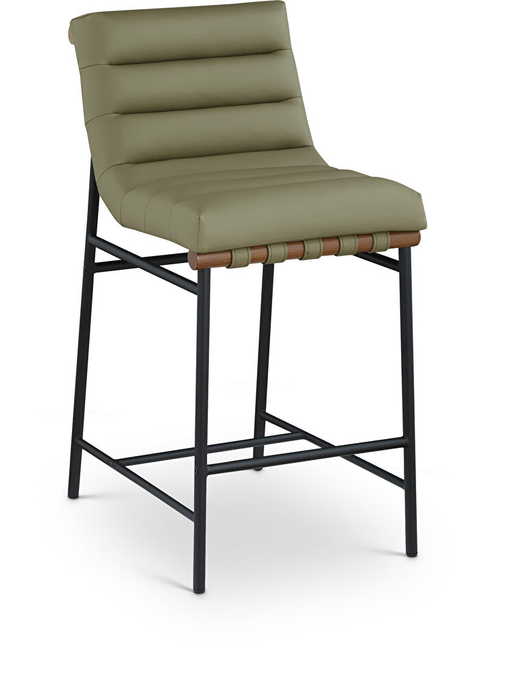 Contemporary bar stool in olive vegan leather by Meridian