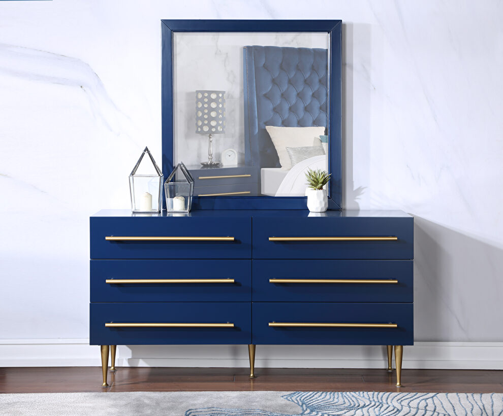 Navy blue contemporary style dresser w/ gold handles by Meridian