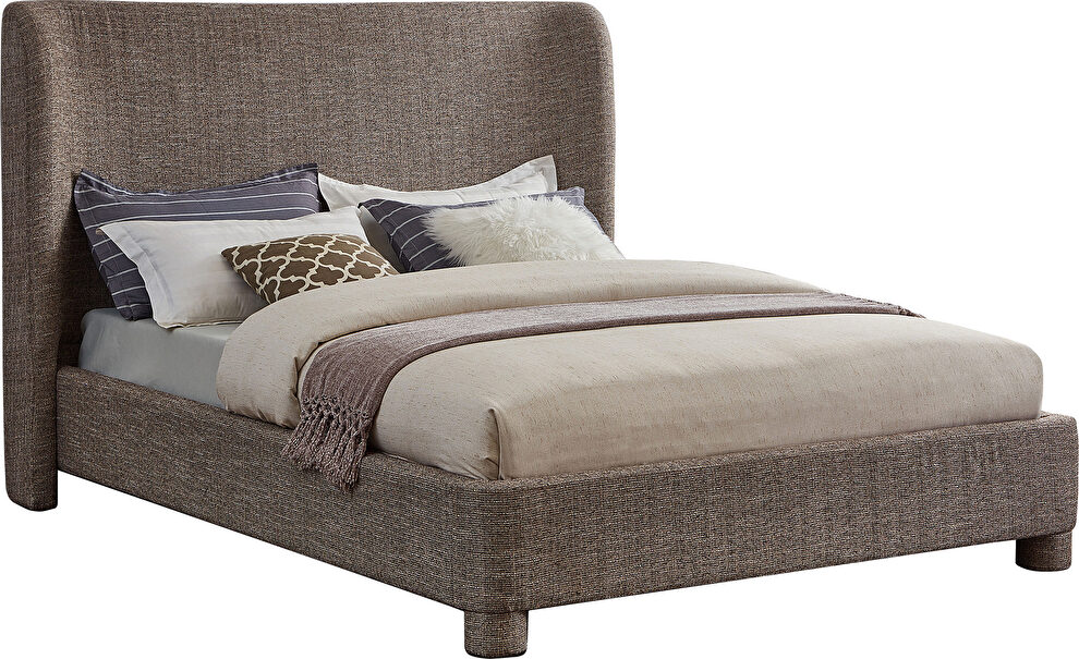 Linen textured brown fabric platform full bed by Meridian