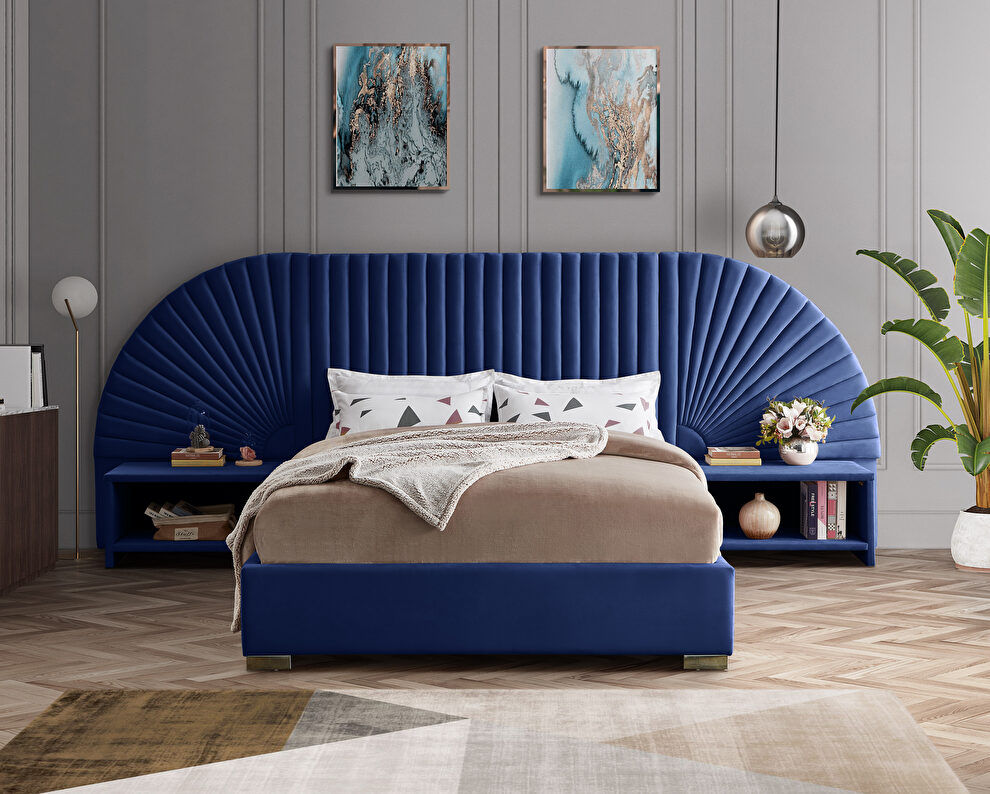 Elegant channel tufted radial design velvet bed by Meridian
