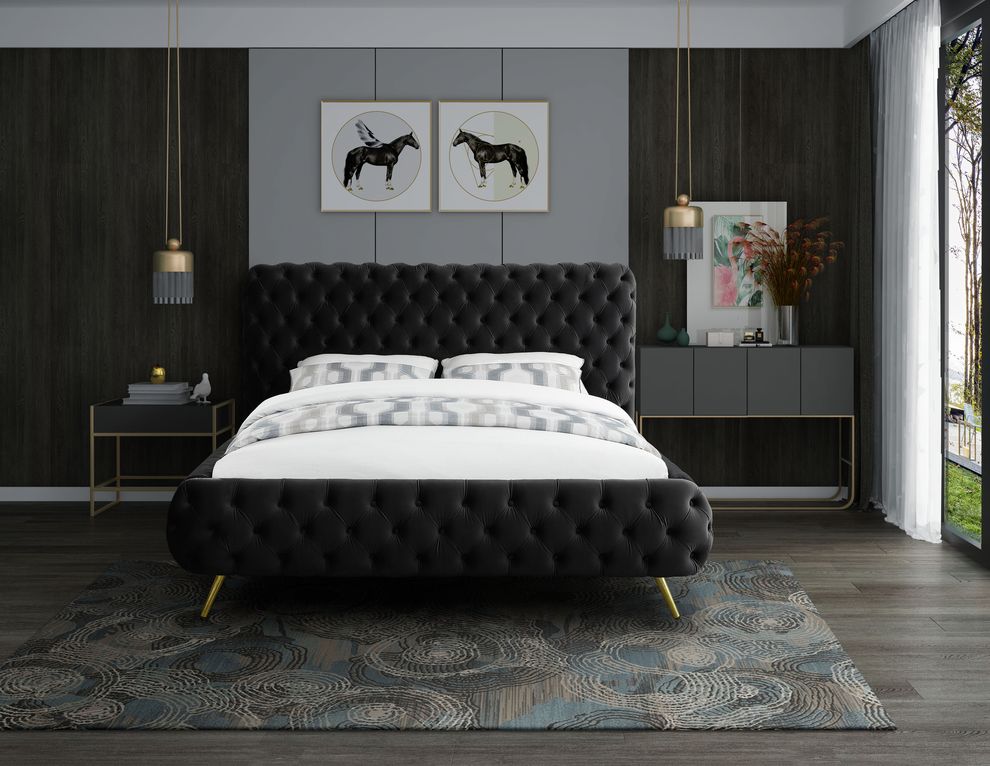 Black tufted uplholstered contemporary king bed by Meridian