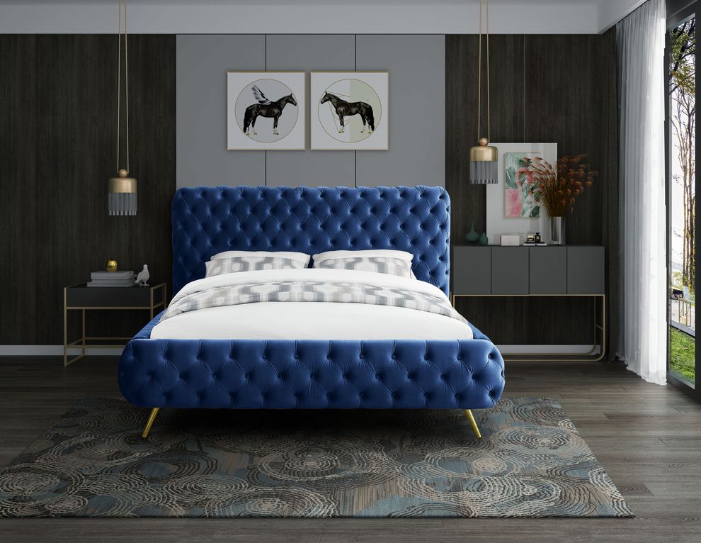 Navy tufted uplholstered contemporary king bed by Meridian