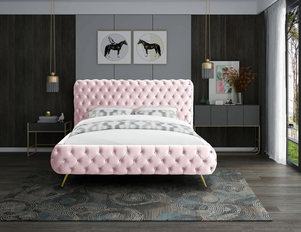 Pink tufted uplholstered contemporary king bed by Meridian